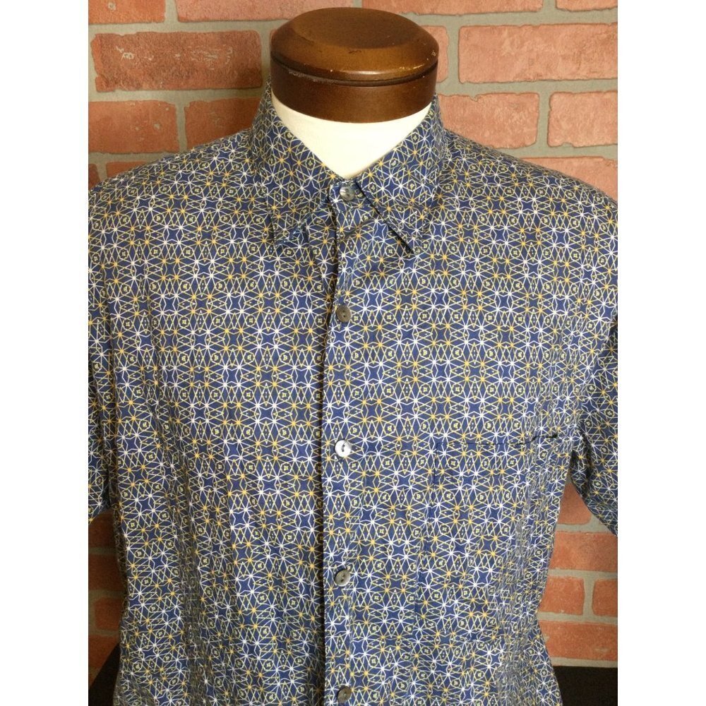 Tori Richard Men's Geometric Print Button-Up Shirt Short Sleeve Multicolor Large